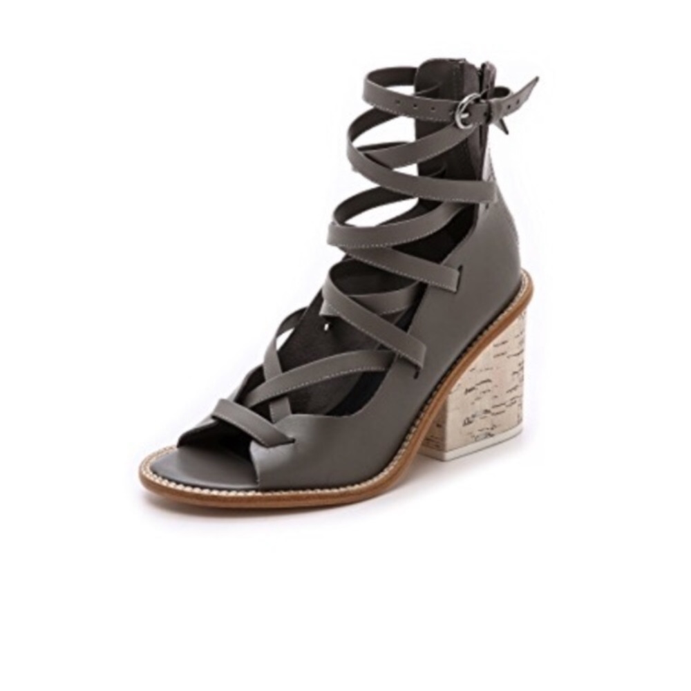 Tibi Finch Gladiator Cork Block Heel Sandals Gray EU 39 Sz 8.5
